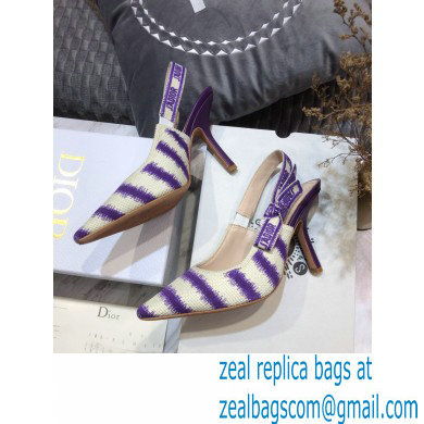 Dior Heel 9.5cm J'Adior Slingback Pumps D-Stripes Embroidered Cotton Purple 2021 - Click Image to Close