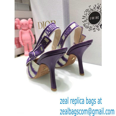 Dior Heel 9.5cm J'Adior Slingback Pumps D-Stripes Embroidered Cotton Purple 2021