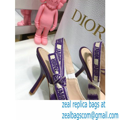 Dior Heel 9.5cm J'Adior Slingback Pumps D-Stripes Embroidered Cotton Purple 2021 - Click Image to Close