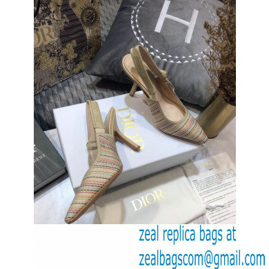 Dior Heel 9.5cm J'Adior Slingback Pumps Gold Metallic Thread Embroidered Cotton 2021 - Click Image to Close