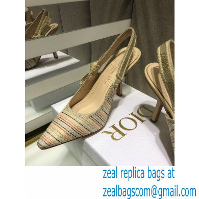Dior Heel 9.5cm J'Adior Slingback Pumps Gold Metallic Thread Embroidered Cotton 2021
