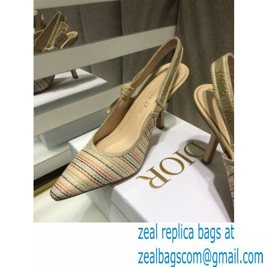 Dior Heel 9.5cm J'Adior Slingback Pumps Gold Metallic Thread Embroidered Cotton 2021 - Click Image to Close