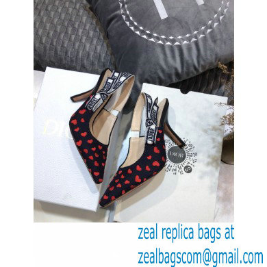 Dior Heel 9.5cm J'Adior Slingback Pumps Hearts I Love Paris Embroidered Cotton 2021