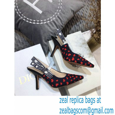 Dior Heel 9.5cm J'Adior Slingback Pumps Hearts I Love Paris Embroidered Cotton 2021 - Click Image to Close