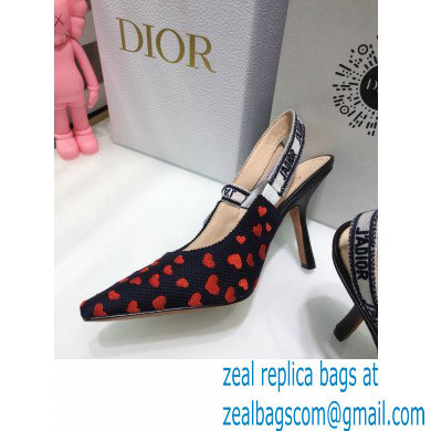 Dior Heel 9.5cm J'Adior Slingback Pumps Hearts I Love Paris Embroidered Cotton 2021 - Click Image to Close