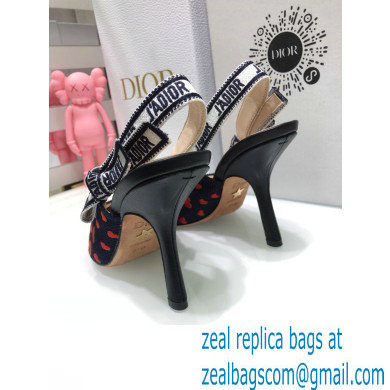 Dior Heel 9.5cm J'Adior Slingback Pumps Hearts I Love Paris Embroidered Cotton 2021