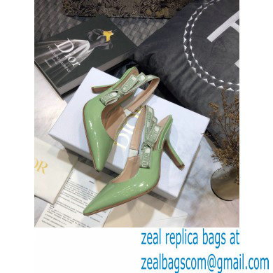 Dior Heel 9.5cm J'Adior Slingback Pumps Patent Calfskin Light Green 2021