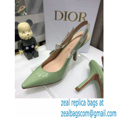 Dior Heel 9.5cm J'Adior Slingback Pumps Patent Calfskin Light Green 2021 - Click Image to Close