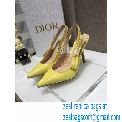 Dior Heel 9.5cm J\'Adior Slingback Pumps Patent Calfskin Yellow 2021