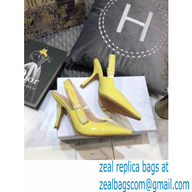 Dior Heel 9.5cm J'Adior Slingback Pumps Patent Calfskin Yellow 2021