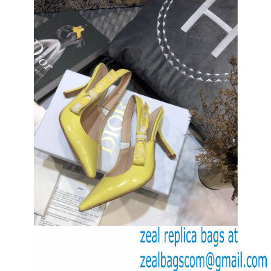 Dior Heel 9.5cm J'Adior Slingback Pumps Patent Calfskin Yellow 2021 - Click Image to Close