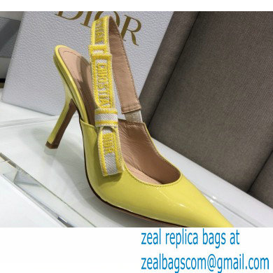 Dior Heel 9.5cm J'Adior Slingback Pumps Patent Calfskin Yellow 2021 - Click Image to Close