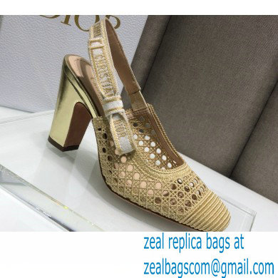 Dior Heel 9.5cm Moi Slingback Pumps Cannage Embroidered Mesh Beige 2021 - Click Image to Close