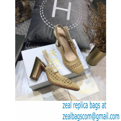 Dior Heel 9.5cm Moi Slingback Pumps Cannage Embroidered Mesh Beige 2021 - Click Image to Close