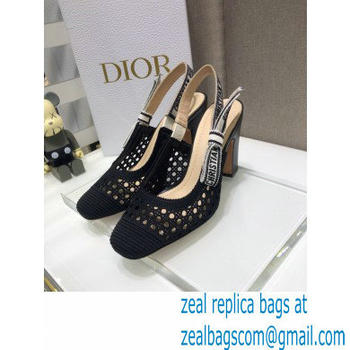 Dior Heel 9.5cm Moi Slingback Pumps Cannage Embroidered Mesh Black 2021 - Click Image to Close