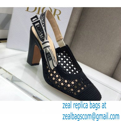 Dior Heel 9.5cm Moi Slingback Pumps Cannage Embroidered Mesh Black 2021