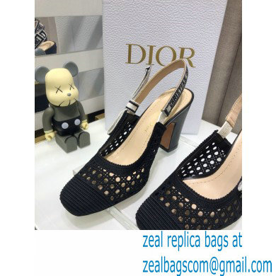 Dior Heel 9.5cm Moi Slingback Pumps Cannage Embroidered Mesh Black 2021 - Click Image to Close