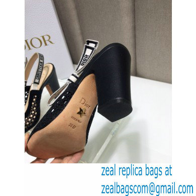 Dior Heel 9.5cm Moi Slingback Pumps Cannage Embroidered Mesh Black 2021