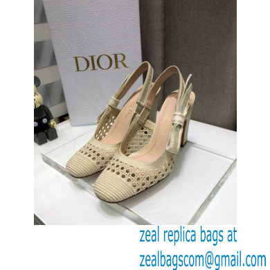 Dior Heel 9.5cm Moi Slingback Pumps Cannage Embroidered Mesh Creamy 2021 - Click Image to Close