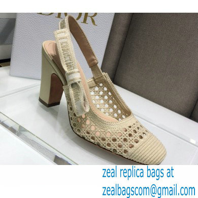 Dior Heel 9.5cm Moi Slingback Pumps Cannage Embroidered Mesh Creamy 2021 - Click Image to Close