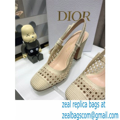Dior Heel 9.5cm Moi Slingback Pumps Cannage Embroidered Mesh Creamy 2021