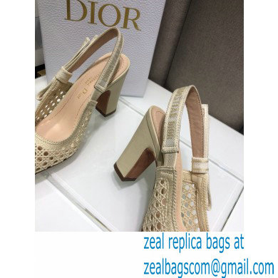 Dior Heel 9.5cm Moi Slingback Pumps Cannage Embroidered Mesh Creamy 2021