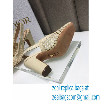 Dior Heel 9.5cm Moi Slingback Pumps Cannage Embroidered Mesh Creamy 2021