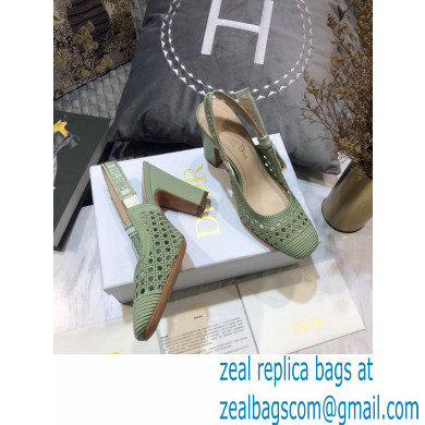 Dior Heel 9.5cm Moi Slingback Pumps Cannage Embroidered Mesh Light Green 2021 - Click Image to Close