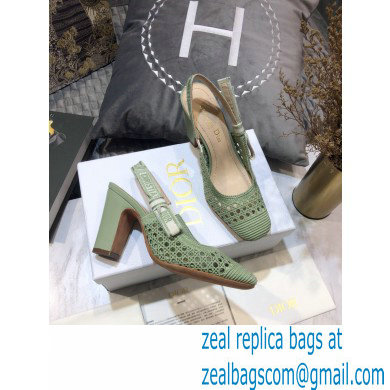 Dior Heel 9.5cm Moi Slingback Pumps Cannage Embroidered Mesh Light Green 2021 - Click Image to Close