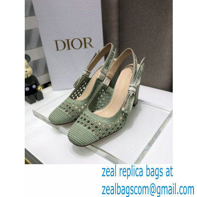 Dior Heel 9.5cm Moi Slingback Pumps Cannage Embroidered Mesh Light Green 2021