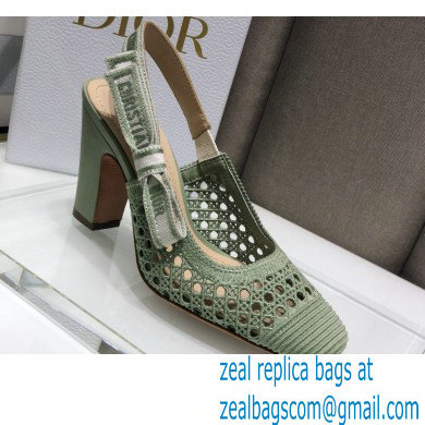 Dior Heel 9.5cm Moi Slingback Pumps Cannage Embroidered Mesh Light Green 2021