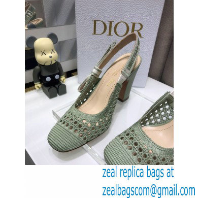 Dior Heel 9.5cm Moi Slingback Pumps Cannage Embroidered Mesh Light Green 2021