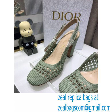 Dior Heel 9.5cm Moi Slingback Pumps Cannage Embroidered Mesh Light Green 2021 - Click Image to Close