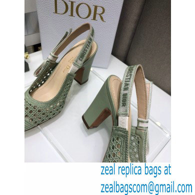 Dior Heel 9.5cm Moi Slingback Pumps Cannage Embroidered Mesh Light Green 2021