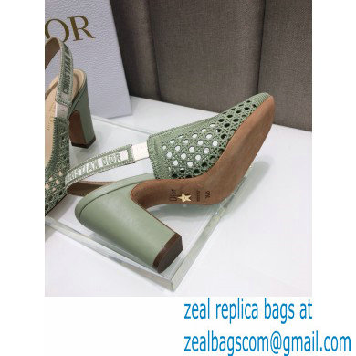 Dior Heel 9.5cm Moi Slingback Pumps Cannage Embroidered Mesh Light Green 2021 - Click Image to Close