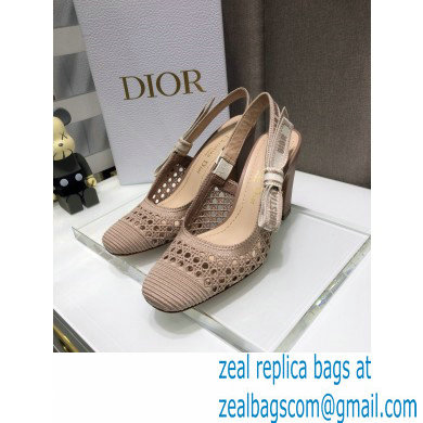 Dior Heel 9.5cm Moi Slingback Pumps Cannage Embroidered Mesh Nude 2021