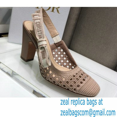 Dior Heel 9.5cm Moi Slingback Pumps Cannage Embroidered Mesh Nude 2021 - Click Image to Close