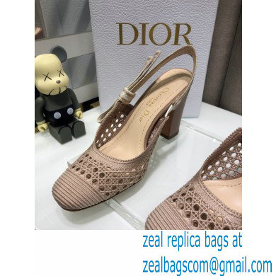 Dior Heel 9.5cm Moi Slingback Pumps Cannage Embroidered Mesh Nude 2021 - Click Image to Close