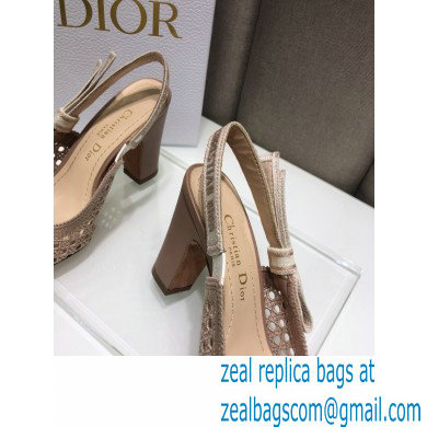 Dior Heel 9.5cm Moi Slingback Pumps Cannage Embroidered Mesh Nude 2021