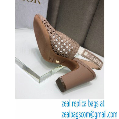 Dior Heel 9.5cm Moi Slingback Pumps Cannage Embroidered Mesh Nude 2021 - Click Image to Close