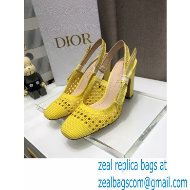 Dior Heel 9.5cm Moi Slingback Pumps Cannage Embroidered Mesh Yellow 2021