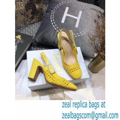 Dior Heel 9.5cm Moi Slingback Pumps Cannage Embroidered Mesh Yellow 2021 - Click Image to Close