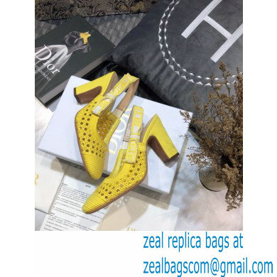 Dior Heel 9.5cm Moi Slingback Pumps Cannage Embroidered Mesh Yellow 2021 - Click Image to Close