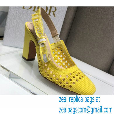 Dior Heel 9.5cm Moi Slingback Pumps Cannage Embroidered Mesh Yellow 2021