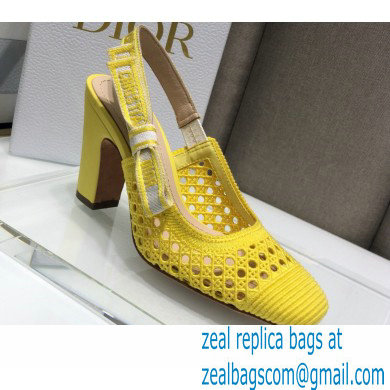 Dior Heel 9.5cm Moi Slingback Pumps Cannage Embroidered Mesh Yellow 2021 - Click Image to Close