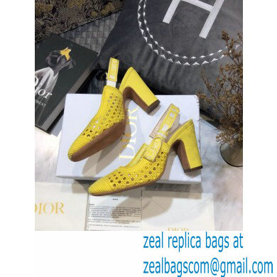 Dior Heel 9.5cm Moi Slingback Pumps Cannage Embroidered Mesh Yellow 2021