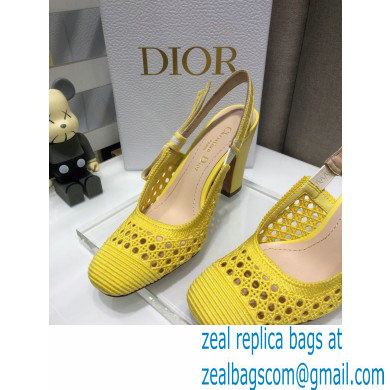 Dior Heel 9.5cm Moi Slingback Pumps Cannage Embroidered Mesh Yellow 2021 - Click Image to Close