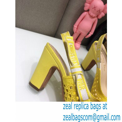 Dior Heel 9.5cm Moi Slingback Pumps Cannage Embroidered Mesh Yellow 2021 - Click Image to Close