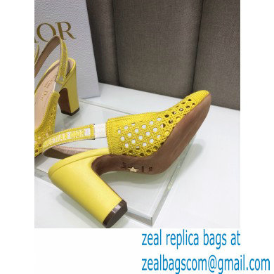 Dior Heel 9.5cm Moi Slingback Pumps Cannage Embroidered Mesh Yellow 2021 - Click Image to Close