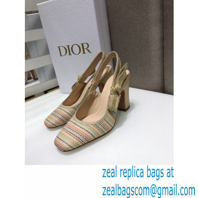 Dior Heel 9.5cm Moi Slingback Pumps Gold Metallic Thread Embroidered Cotton 2021